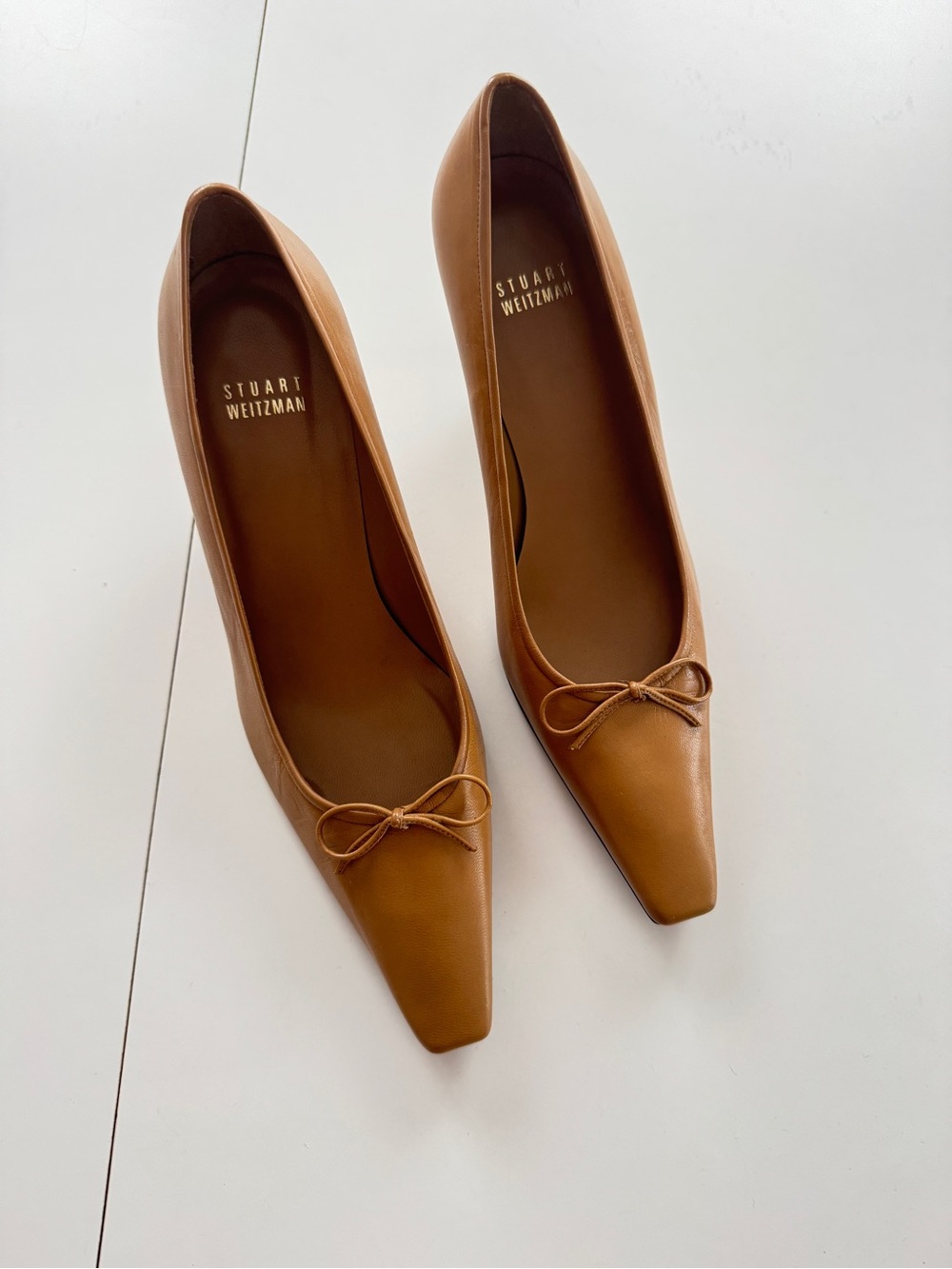 Stuart Weitzman Caramel Pointed Toe Kitten Heels